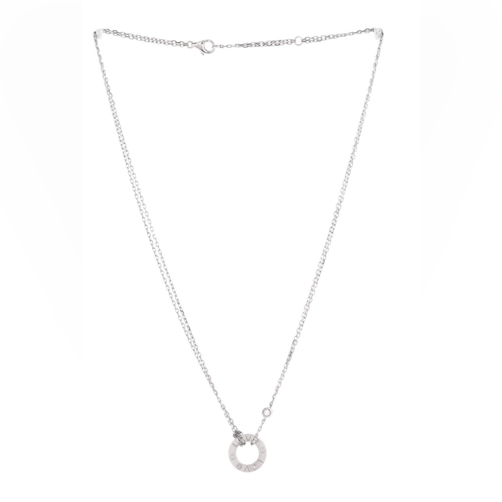 Cartier 18K White Gold LOVE Pendant Necklace with 2 Diamonds